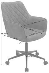 Moderner Drehstuhl mit gepolsterter Sitzfläche und Rückenlehne in Rautensteppung, Seitenansicht.