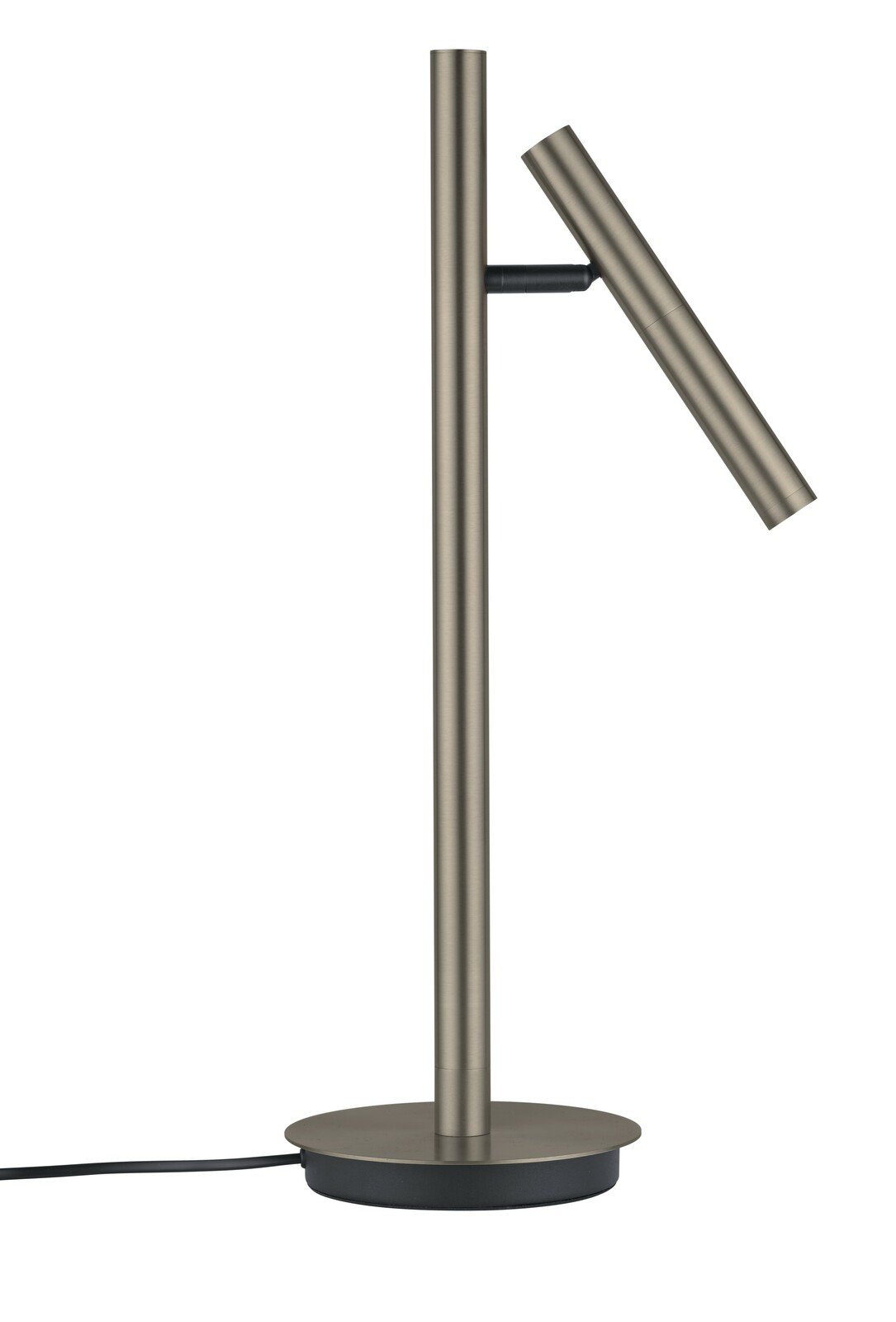 Moderne LED-Tischleuchte in seitlicher Ansicht mit schlankem, zylindrischem Design und verstellbarem Leuchtenkopf.