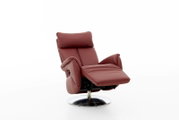 Moderne rode tv-fauteuil in liggende stand, zijaanzicht