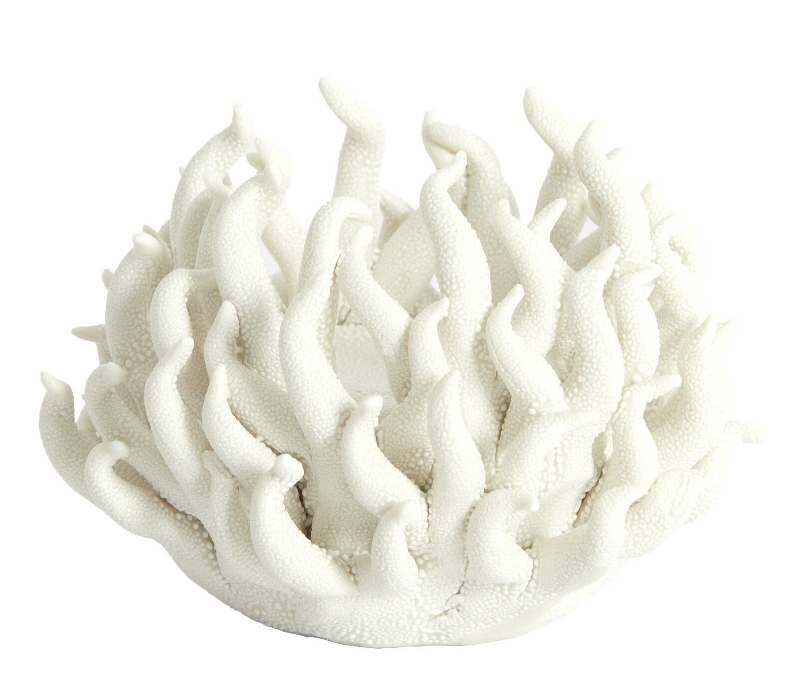 Weißer Teelichthalter in Korallenform, seitliche Perspektive