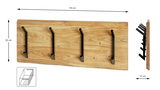 Wandgarderobe aus Massivholz mit vier schwarzen Haken, Vorderansicht und Seitenansicht