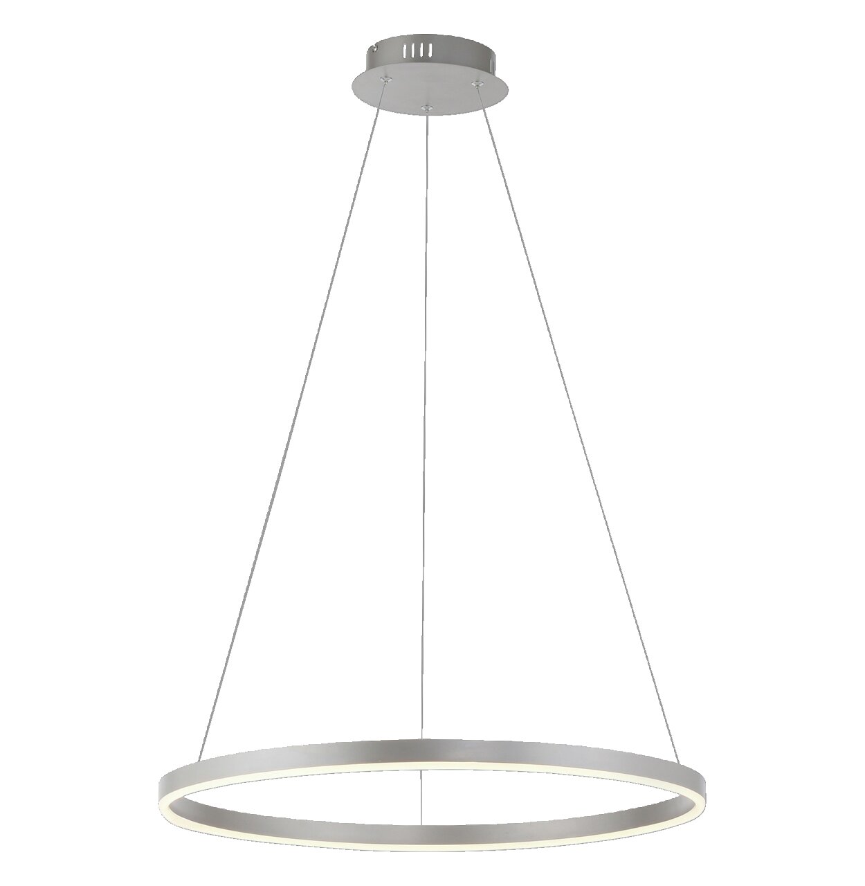 Moderne Pendelleuchte RITUS in Ringform, von unten betrachtet, mit schlankem, silbernem Design.