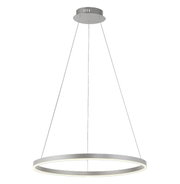 Moderne Pendelleuchte RITUS in Ringform, von unten betrachtet, mit schlankem, silbernem Design.