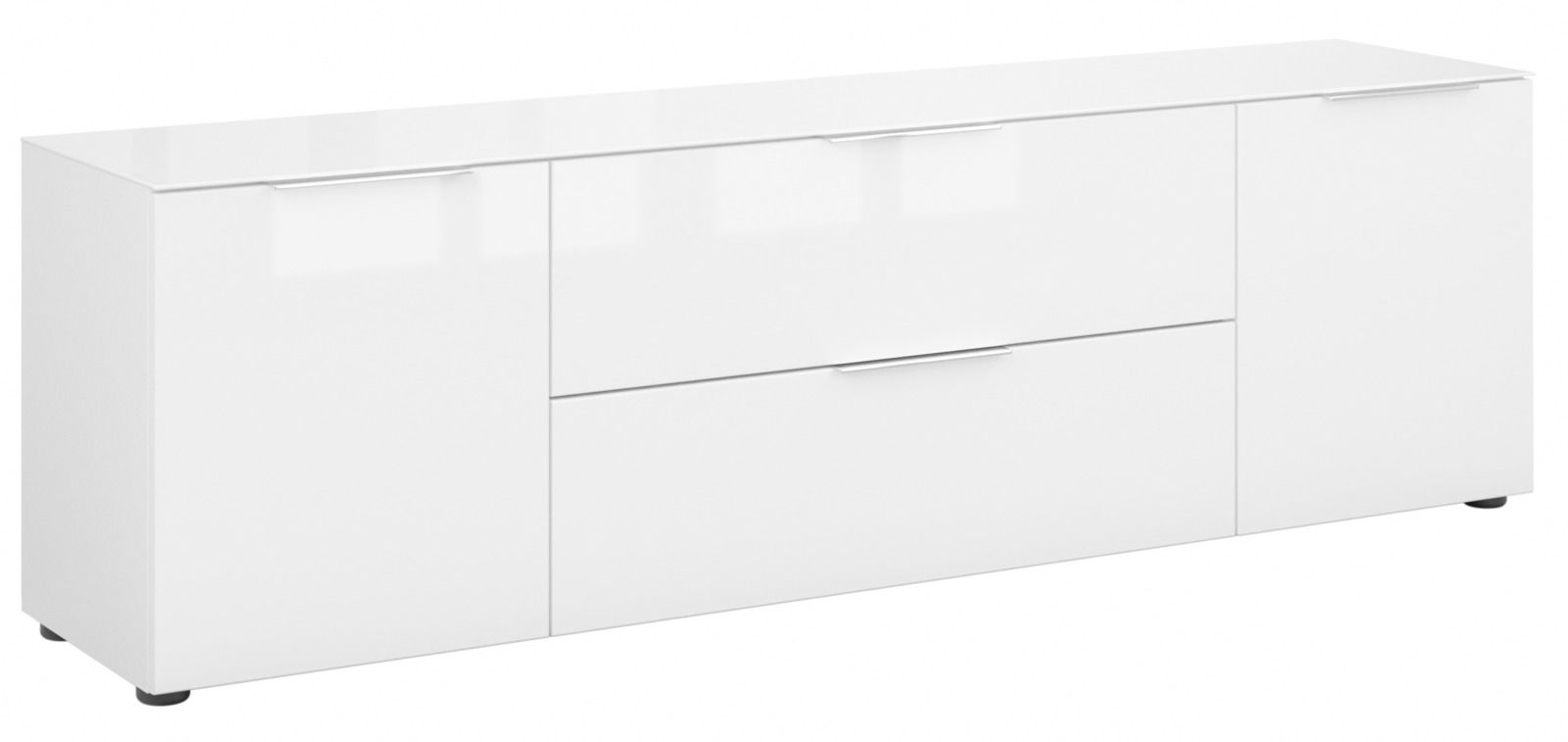 Novel TV-Lowboard STYLE Weißes TV-Lowboard mit drei Türen und zwei Schubladen, seitliche Perspektive