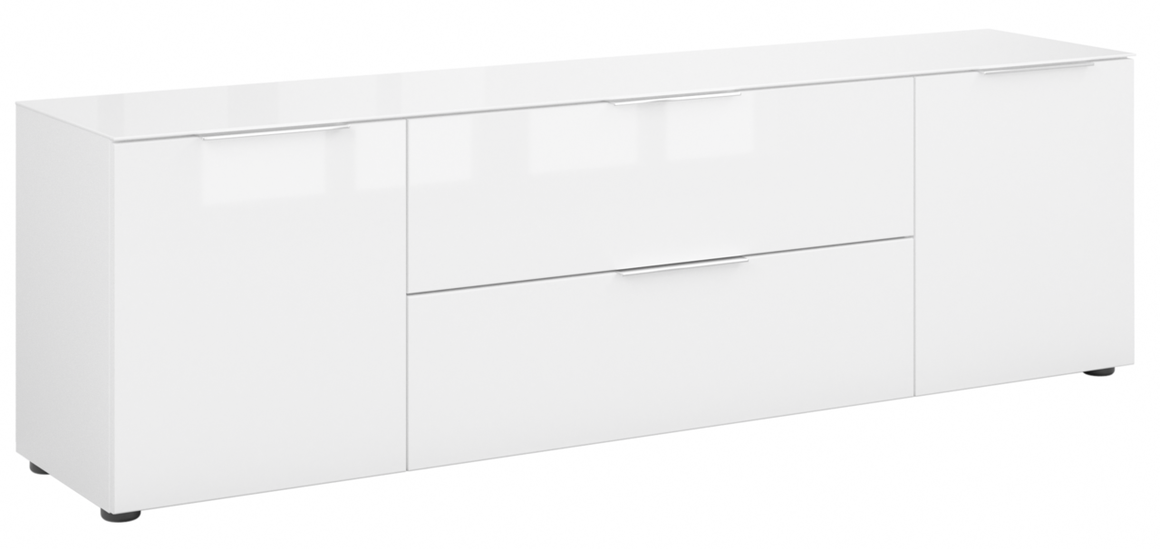 Novel TV-Lowboard STYLE Weißes TV-Lowboard mit drei Türen und zwei Schubladen, seitliche Perspektive