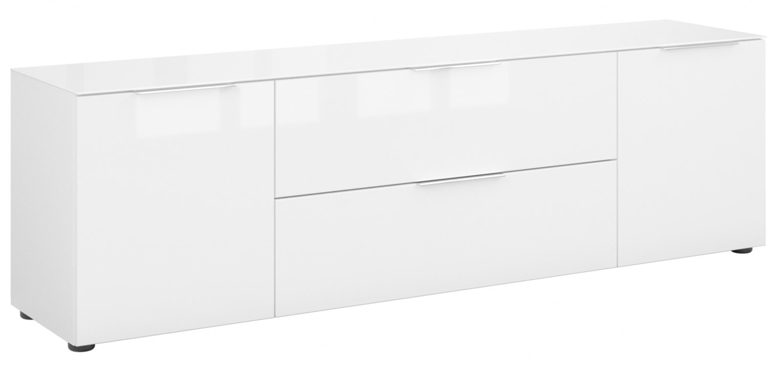 Novel TV-Lowboard STYLE Weißes TV-Lowboard mit drei Türen und zwei Schubladen, seitliche Perspektive