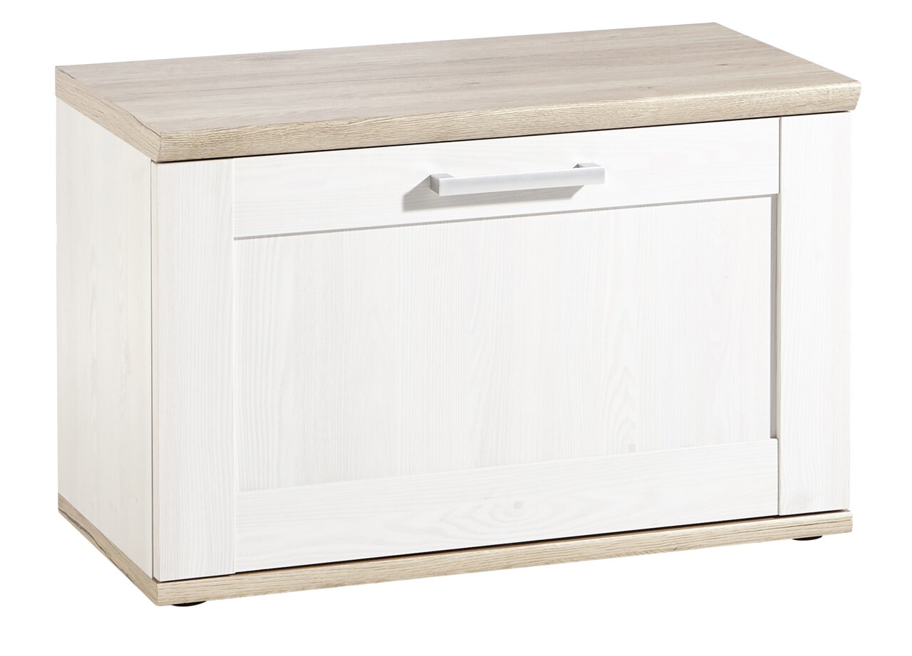 Landscape Bank SORTLAND Weiße Bank mit Holzoptik-Oberfläche, Frontansicht