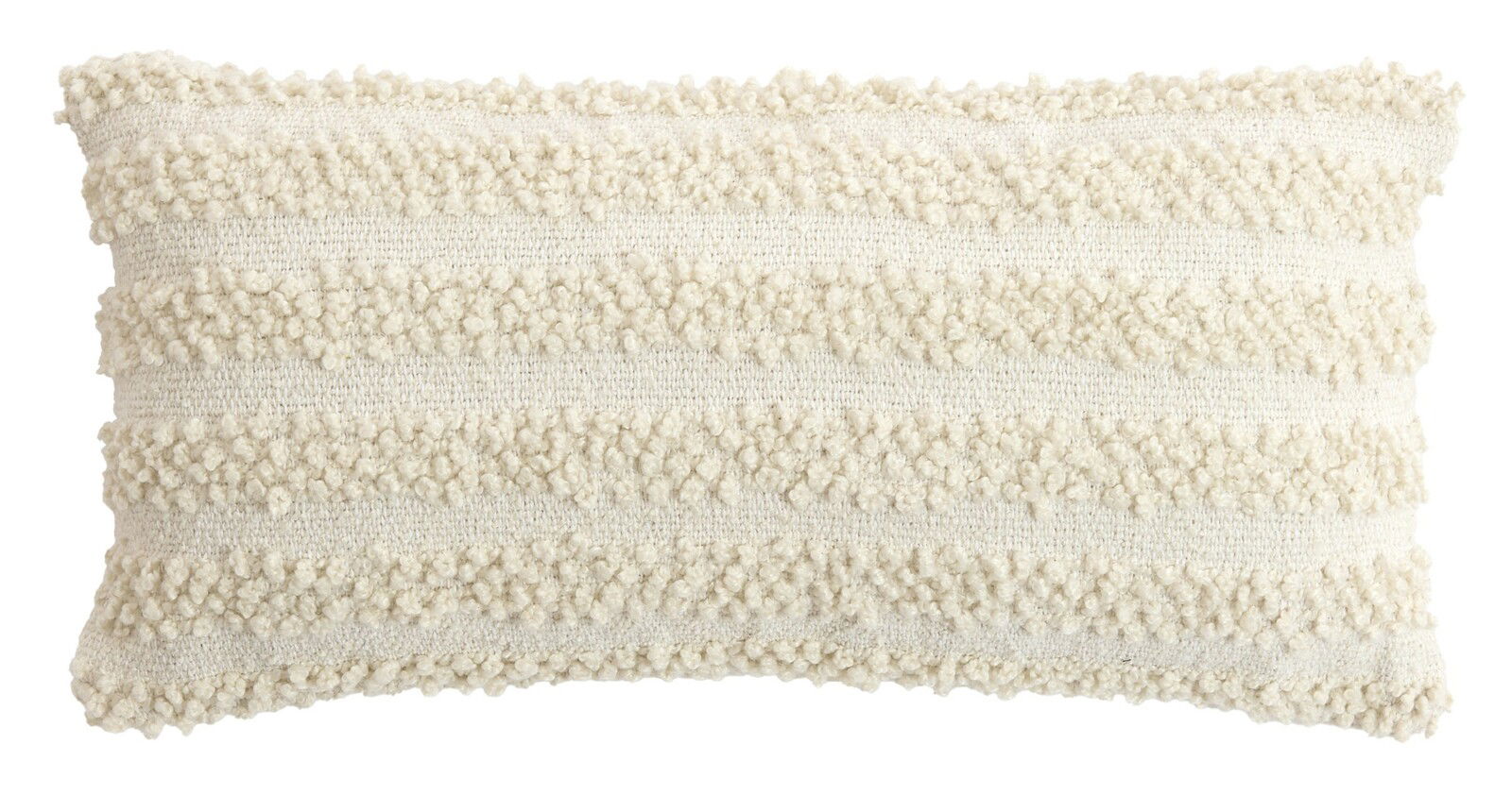 Rechteckiges Kissen mit cremefarbenen, strukturierten Streifen, Frontalansicht
