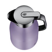 Lila Isolierkanne Skyline aus der Vogelperspektive mit glänzendem Deckel und schwarzem Griff.