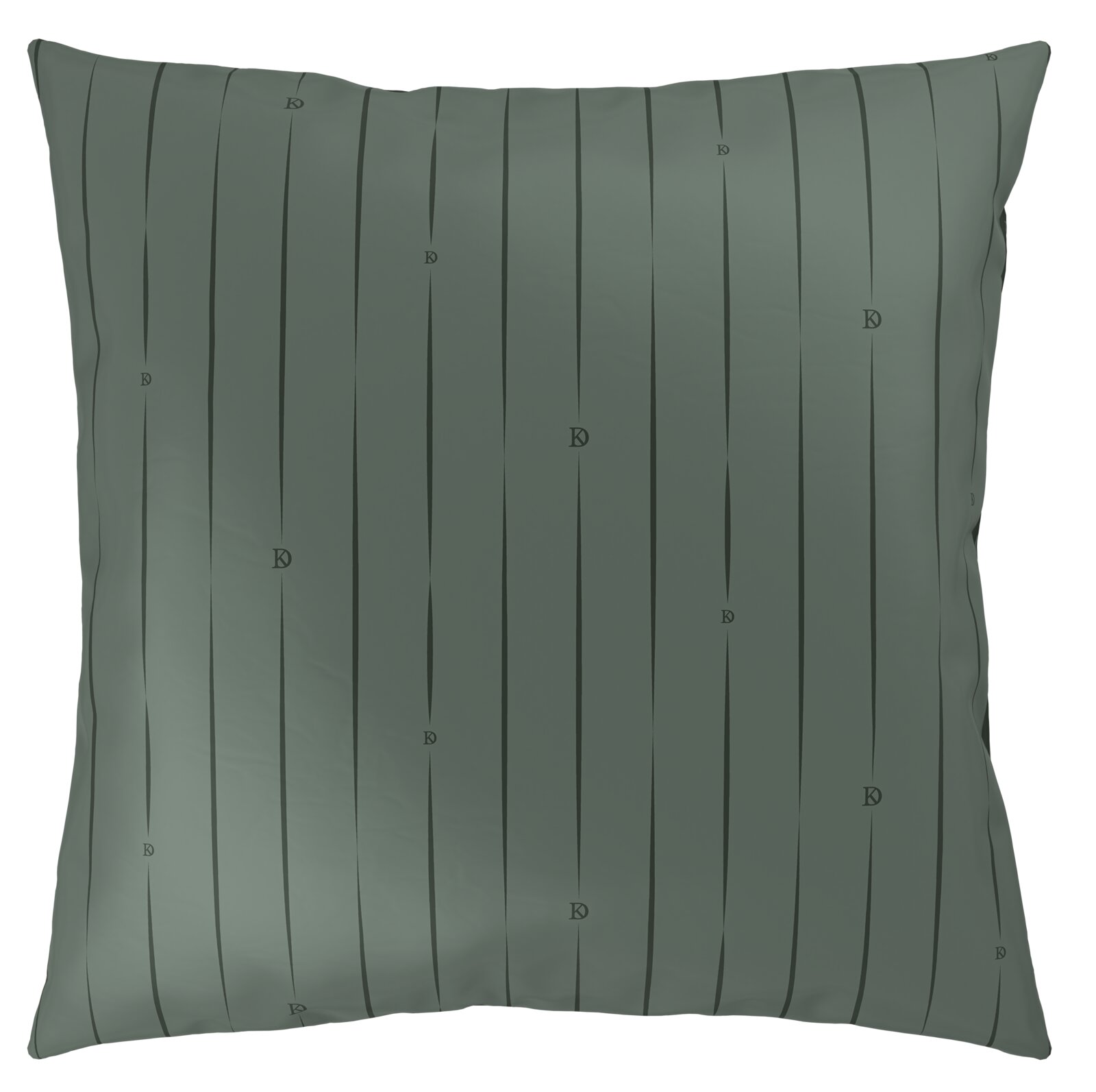 Grünes Kissen mit vertikalen Streifen und kleinen Buchstaben, Vorderansicht