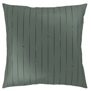 Grünes Kissen mit vertikalen Streifen und kleinen Buchstaben, Vorderansicht