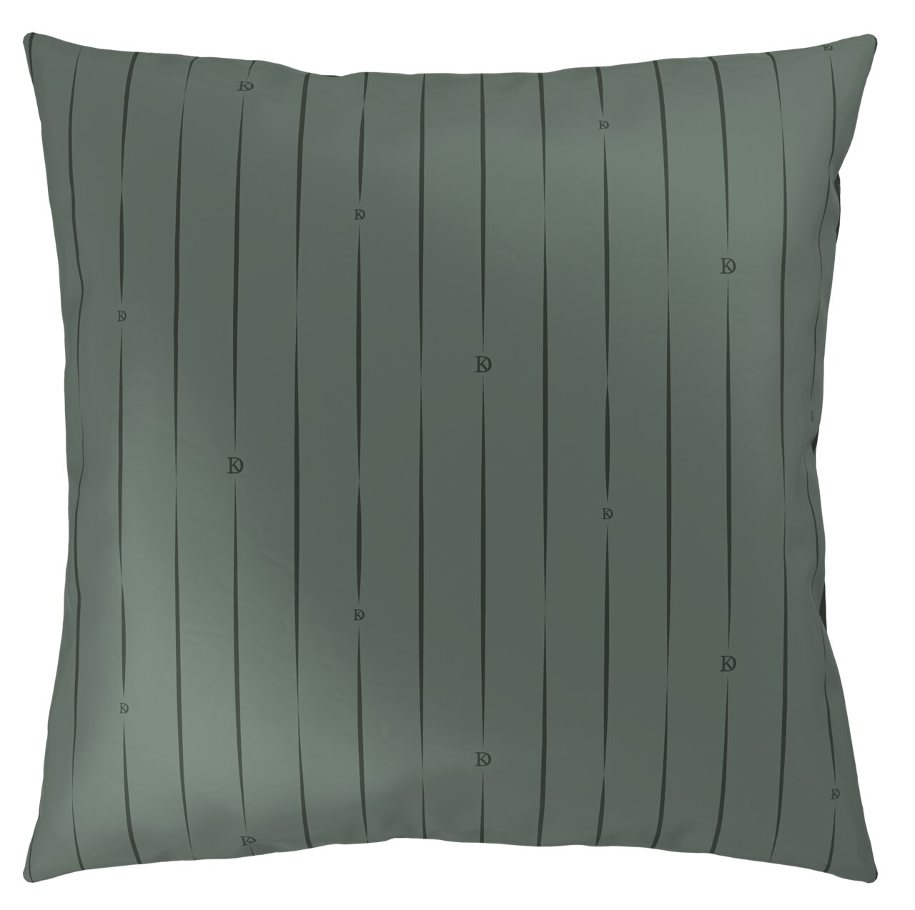 Grünes Kissen mit vertikalen Streifen und kleinen Buchstaben, Vorderansicht