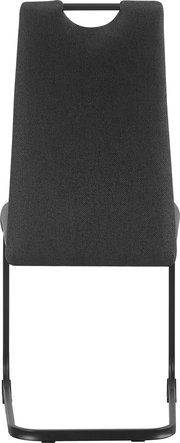 Dunkelgrauer Polsterstuhl mit schwarzem Metallgestell und Griffausschnitt in der Rückenlehne, Rückansicht