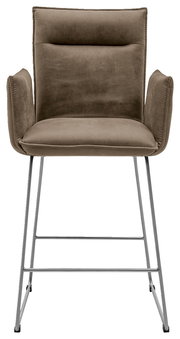 Barsessel mit braunem Polster und Metallgestell, Frontalansicht