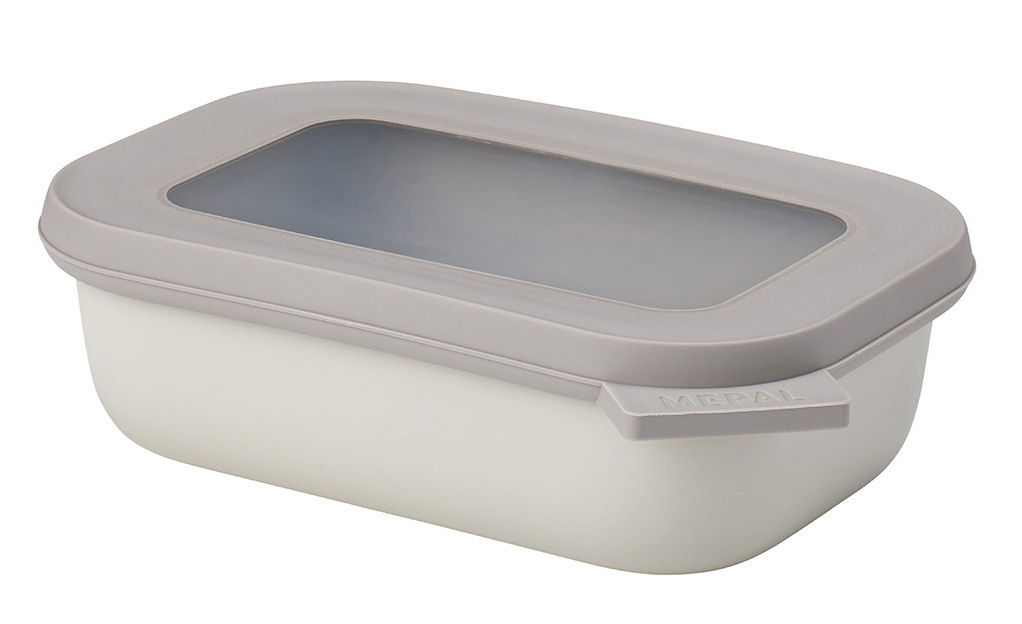 Rechteckige Multischüssel Cirqula mit grauem Deckel, seitliche Perspektive