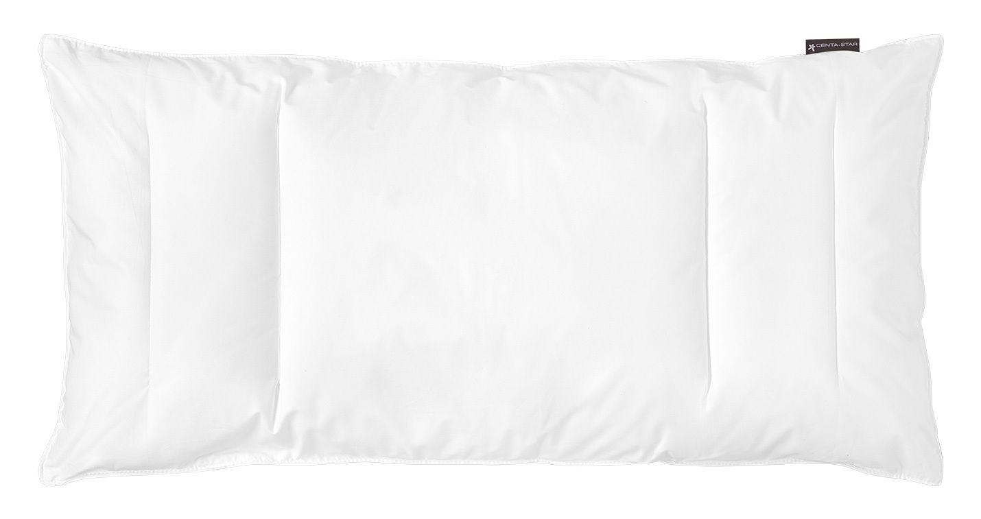 Weißes Kopfkissen von Centa Star, Modell Waschmich-Light Plus, in der Größe 40x80cm, aus der Vogelperspektive fotografiert.