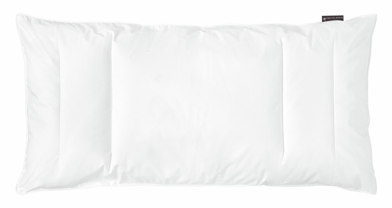 Weißes Kopfkissen von Centa Star, Modell Waschmich-Light Plus, in der Größe 40x80cm, aus der Vogelperspektive fotografiert.