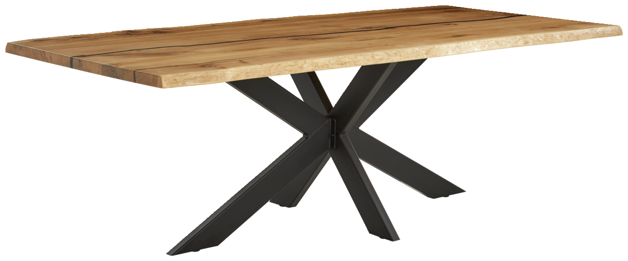 Linea Natura Esstisch 260x100 HERO Moderner Esstisch aus Holz mit schwarzem Metallgestell, seitliche Perspektive