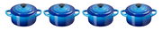 Vierer-Set Mini Cocotte in Azure-Blau, von schräg oben fotografiert.