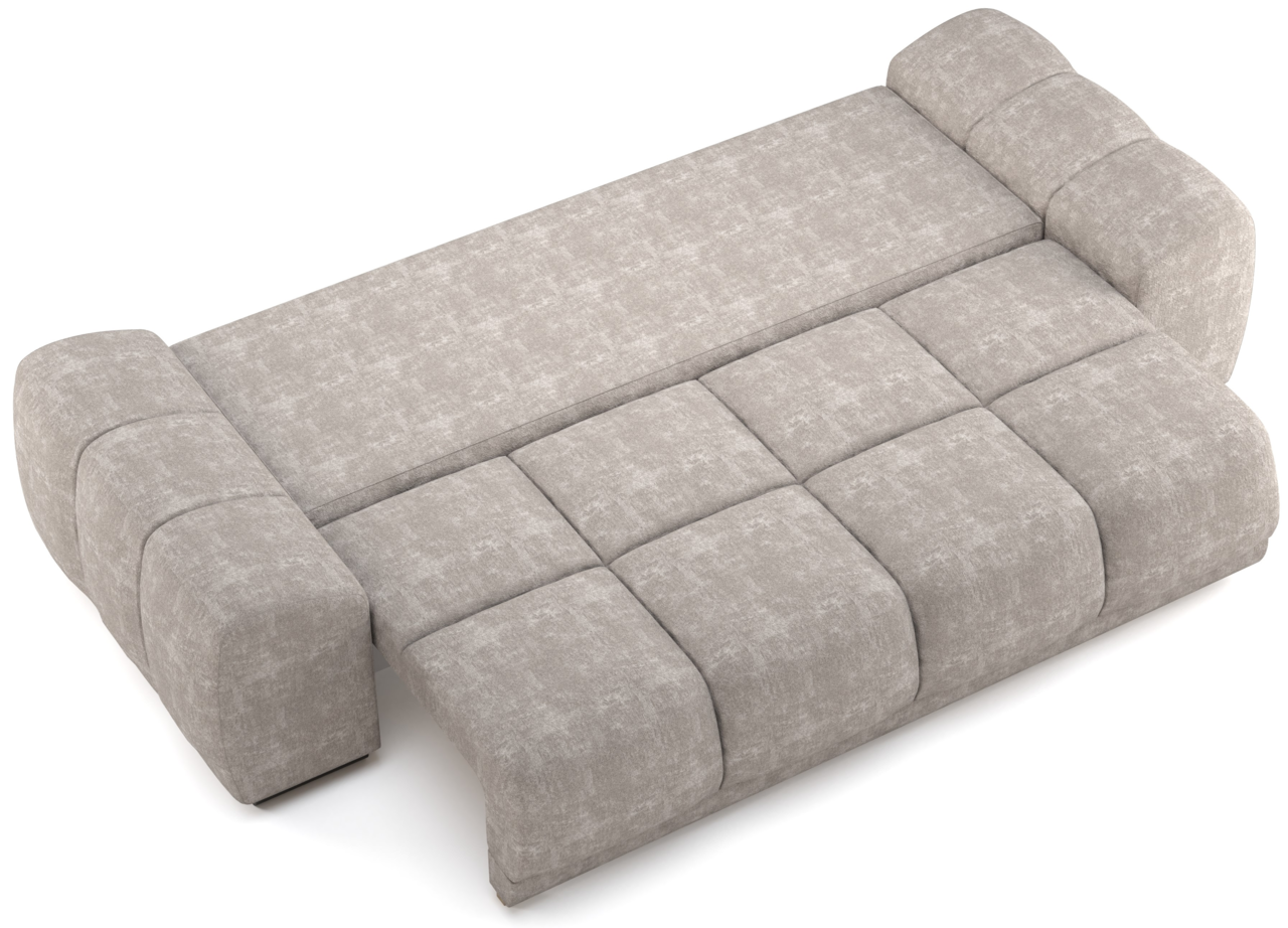 Graues Funktionssofa in Liegeposition aus der Vogelperspektive