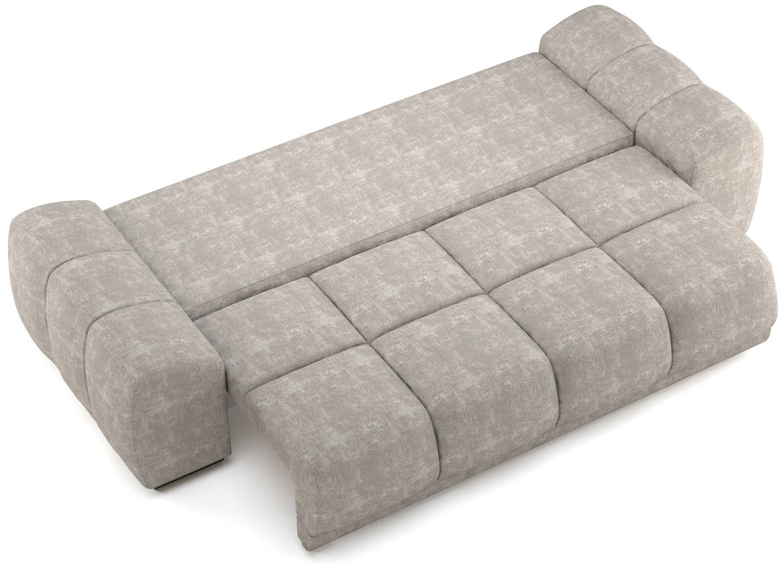 Graues Funktionssofa in Liegeposition aus der Vogelperspektive