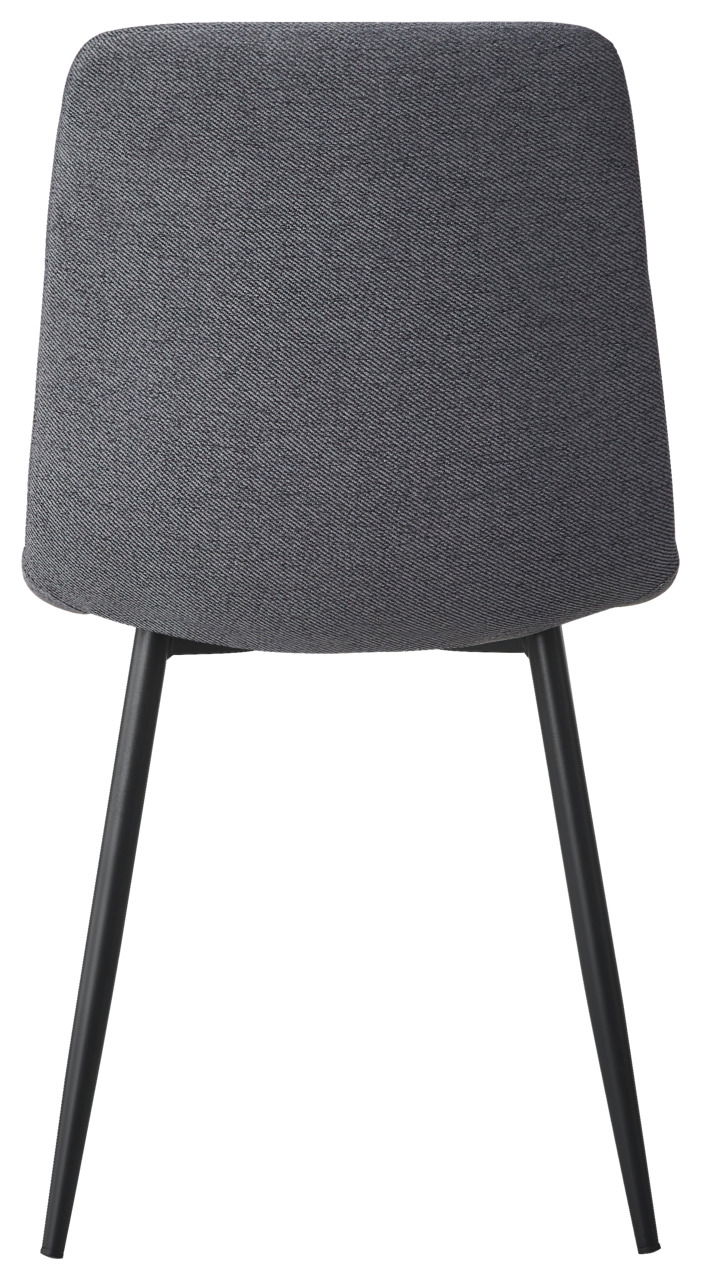 Rückansicht eines grauen Stuhls mit schwarzem Metallgestell