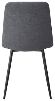 Rückansicht eines grauen Stuhls mit schwarzem Metallgestell