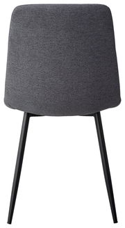 Rückansicht eines grauen Stuhls mit schwarzem Metallgestell