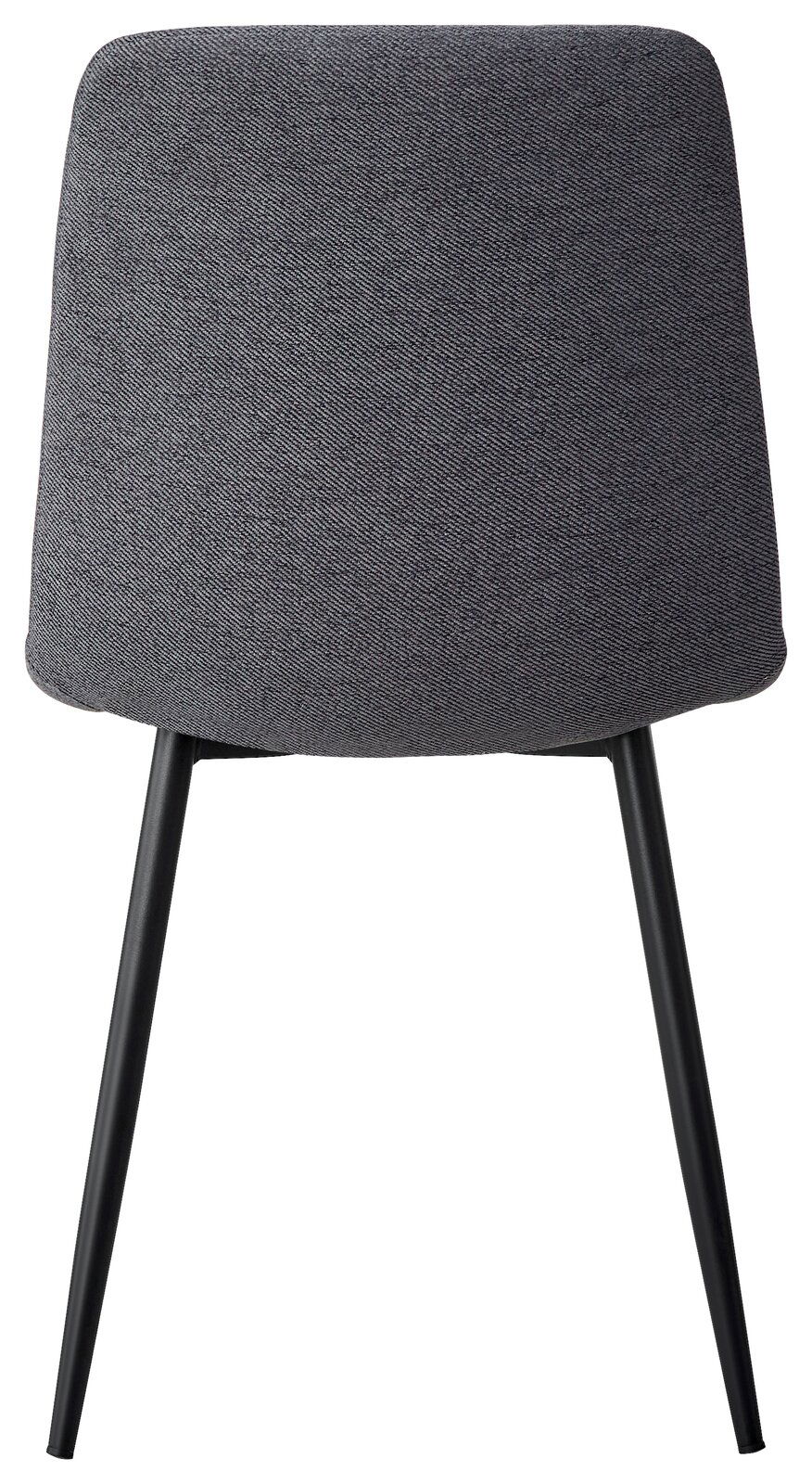 Rückansicht eines grauen Stuhls mit schwarzem Metallgestell