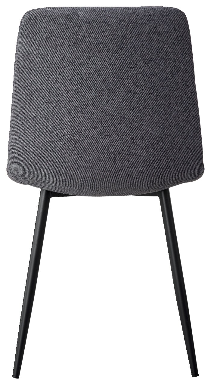Rückansicht eines grauen Stuhls mit schwarzem Metallgestell