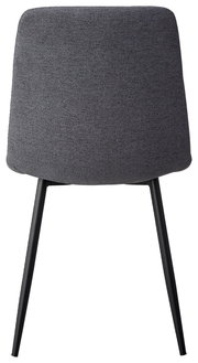 Rückansicht eines grauen Stuhls mit schwarzem Metallgestell