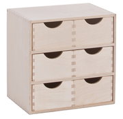 Holz-Schubladenelement mit sechs Fächern, seitliche Perspektive