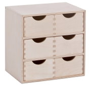 Holz-Schubladenelement mit sechs Fächern, seitliche Perspektive