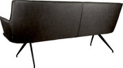 Rückansicht eines modernen 2-Sitzer-Sofas in dunkelgrauem Lederlook mit hoher Rückenlehne und schwarzen Metallbeinen, freigestellt auf weißem Hintergrund