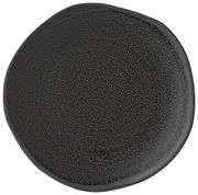 Schwarzer, runder Teller mit unregelmäßiger Oberfläche, Draufsicht