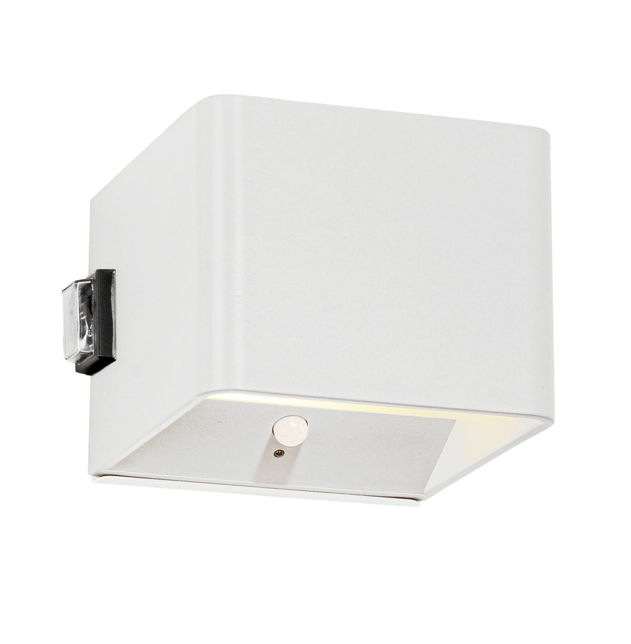 Novel Akku-Wandleuchte CUBE Weiße Akku-Wandleuchte in kubischer Form, seitliche Perspektive