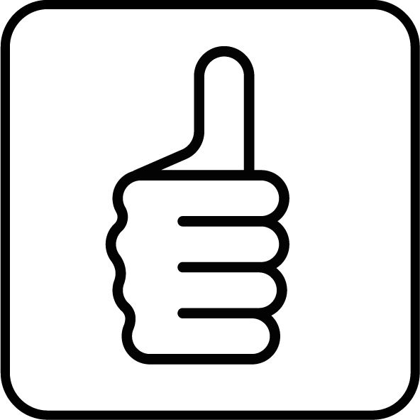 Symbol eines Daumens nach oben in Schwarz-Weiß, frontal betrachtet.