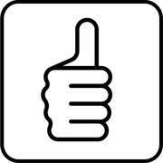 Symbol eines Daumens nach oben in Schwarz-Weiß, frontal betrachtet.