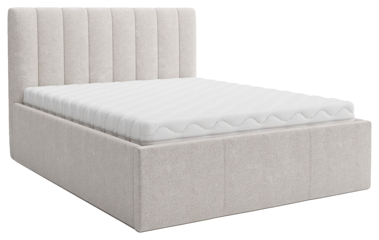 Z2 Polsterbett ELMA Polsterbett in hellem Stoff mit gestepptem Kopfteil, seitliche Perspektive