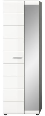 Moderner Garderobenschrank mit weißer Front und Spiegeltür, Frontalansicht