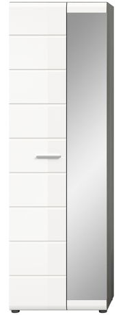 Moderner Garderobenschrank mit weißer Front und Spiegeltür, Frontalansicht