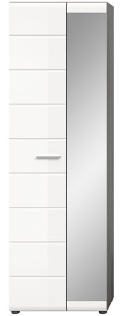 Moderner Garderobenschrank mit weißer Front und Spiegeltür, Frontalansicht
