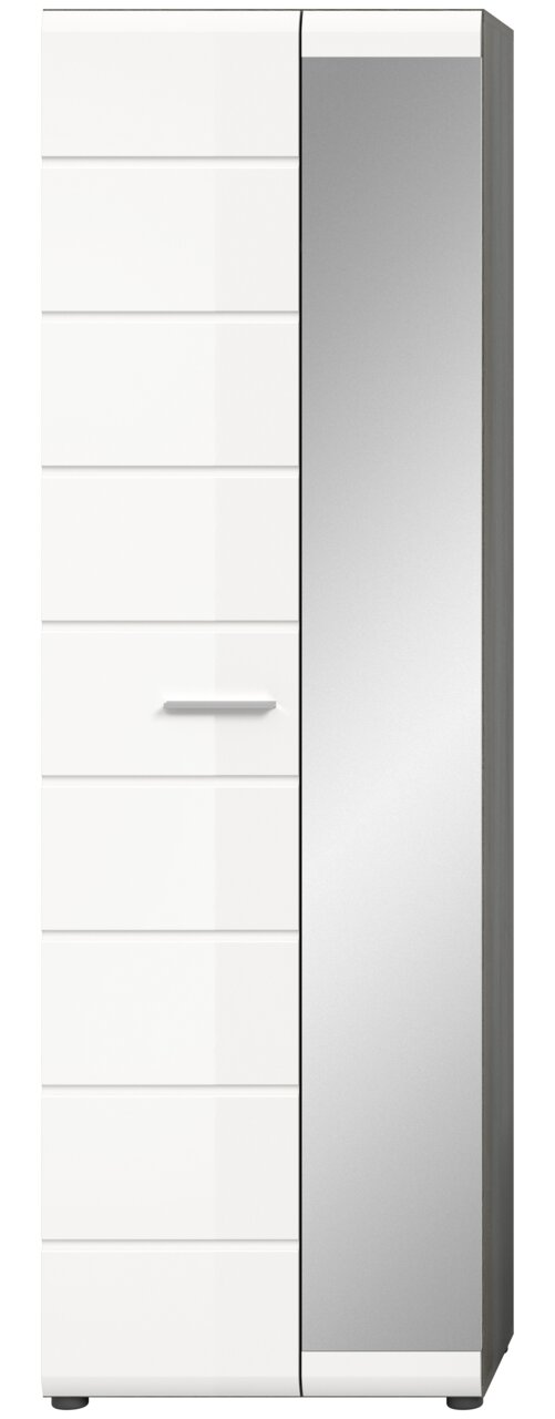 Moderner Garderobenschrank mit weißer Front und Spiegeltür, Frontalansicht