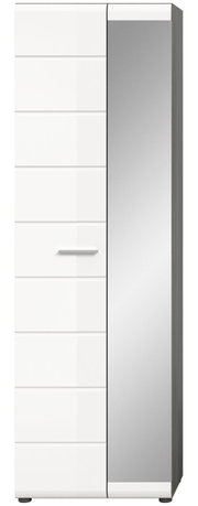 Moderner Garderobenschrank mit weißer Front und Spiegeltür, Frontalansicht