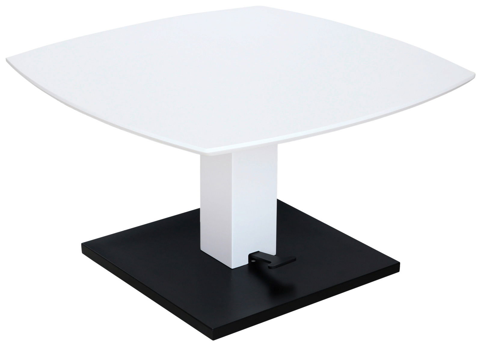 Novel Couchtisch METZ Moderner Couchtisch mit weißer quadratischer Tischplatte und schwarzem Sockel, seitliche Perspektive