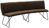 Braune Sitzbank Oval mit Metallgestell, seitliche Perspektive