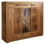 Hochwertiges Highboard aus Holz mit Glasvitrine, seitliche Perspektive
