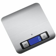 Digitale Küchenwaage in Silber mit blauer LED-Anzeige, Ansicht von oben