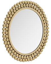 Ronde spiegel met een lijst van gouden bolletjes, vooraanzicht