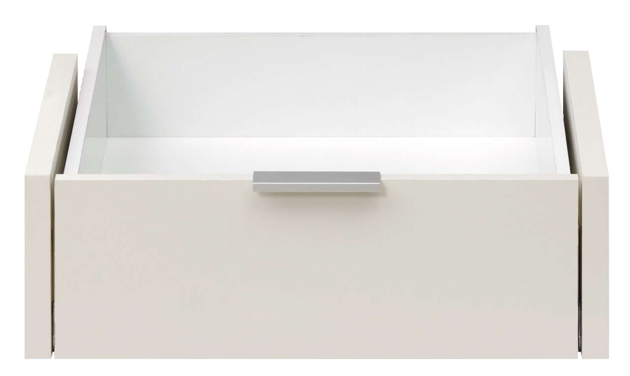 Jutzler Innenschublade JUTZLER Frontansicht einer weißen Innenschublade mit silbernem Griff.
